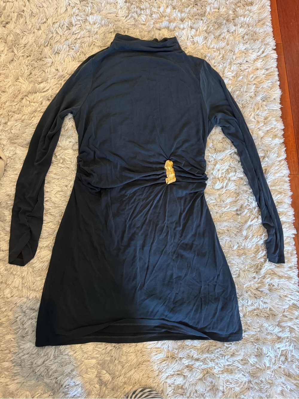 Anthropologie Black Long-Sleeve Turtleneck Dress with Side Knot Detail